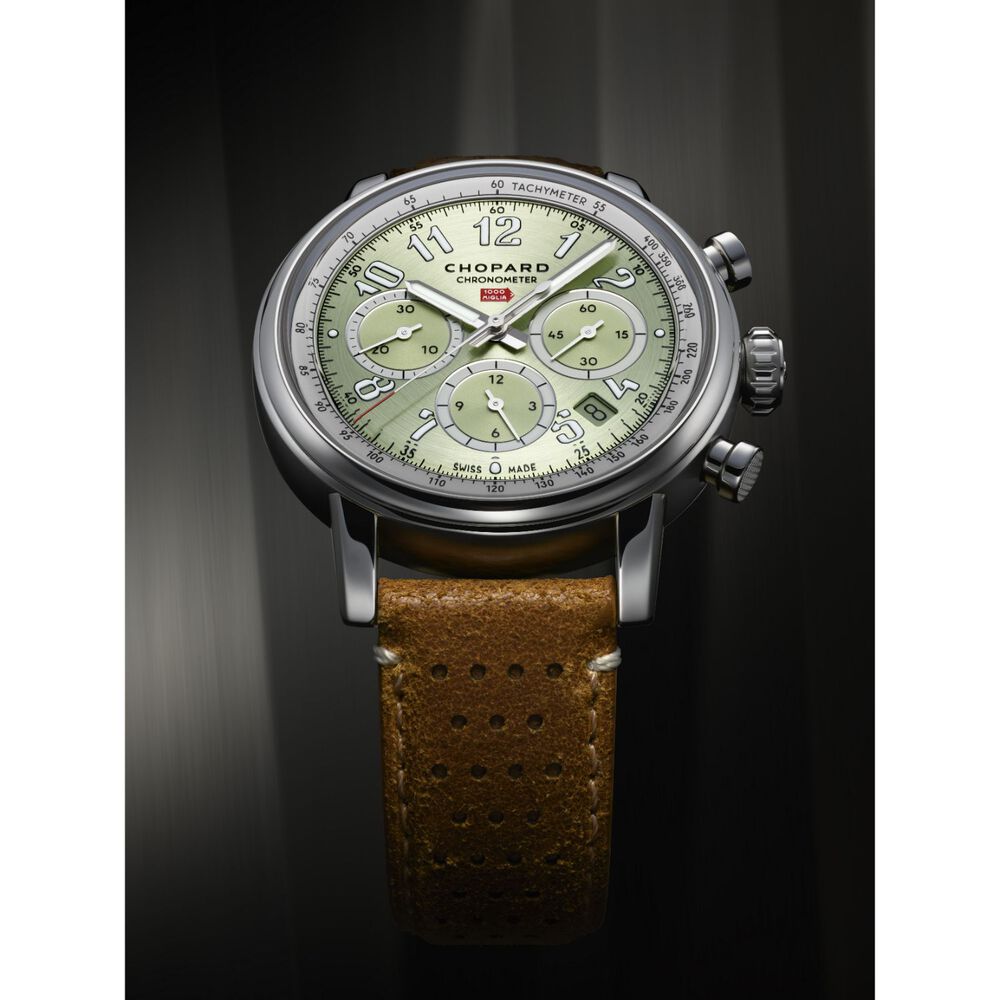 Chopard Mille Miglia 40.5mm Lime Chronograph Dial Tan Leather Strap Watch image number 5