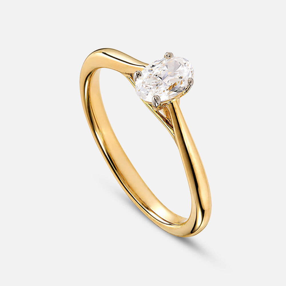 Floral 18ct Yellow Gold 0.40ct Oval Diamond Solitaire Ring