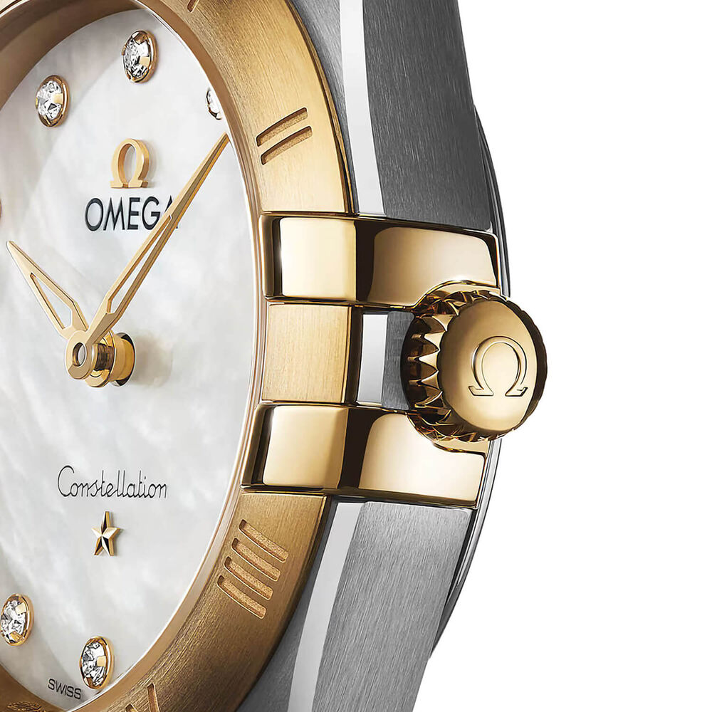 OMEGA Constellation 28mm MOP Dial Diamond Dots Steel & Gold Bracelet