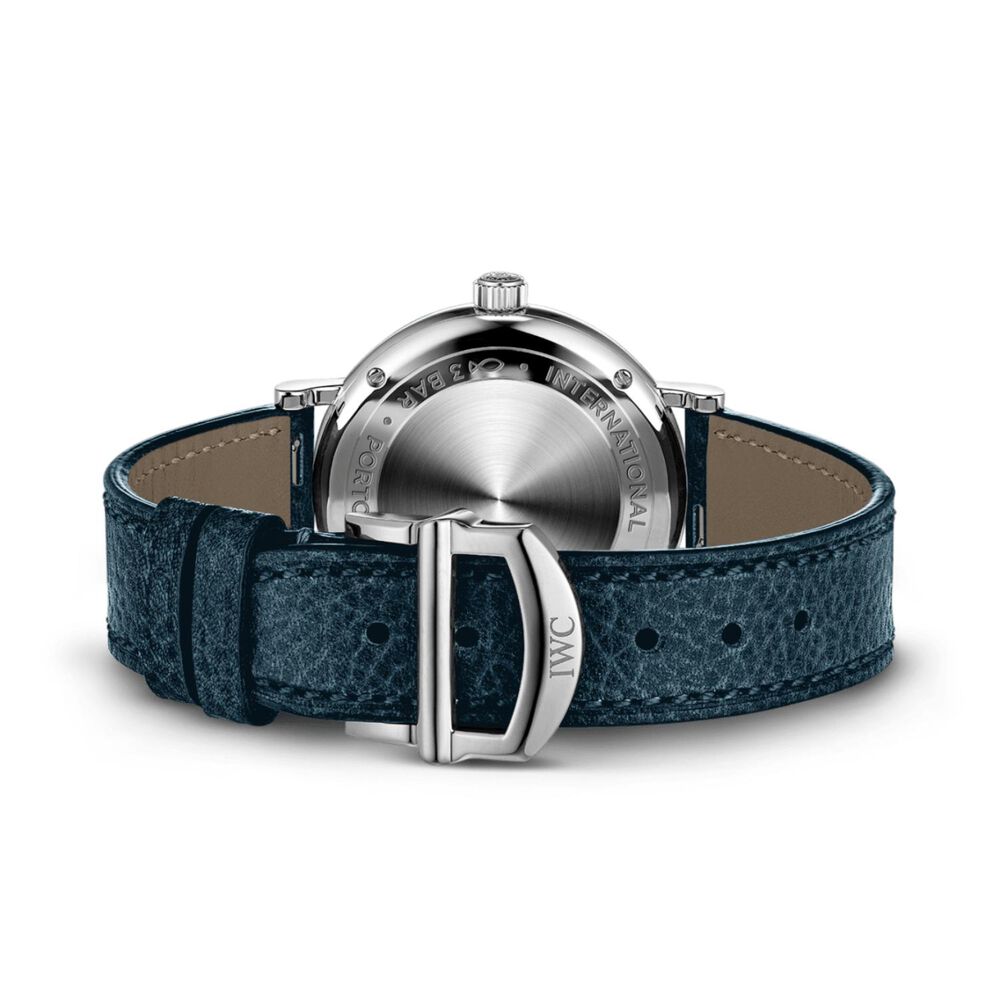 IWC Schaffhausen Portofino 34mm Silver Dial Diamond Dots Blue Leather Strap Watch image number 3