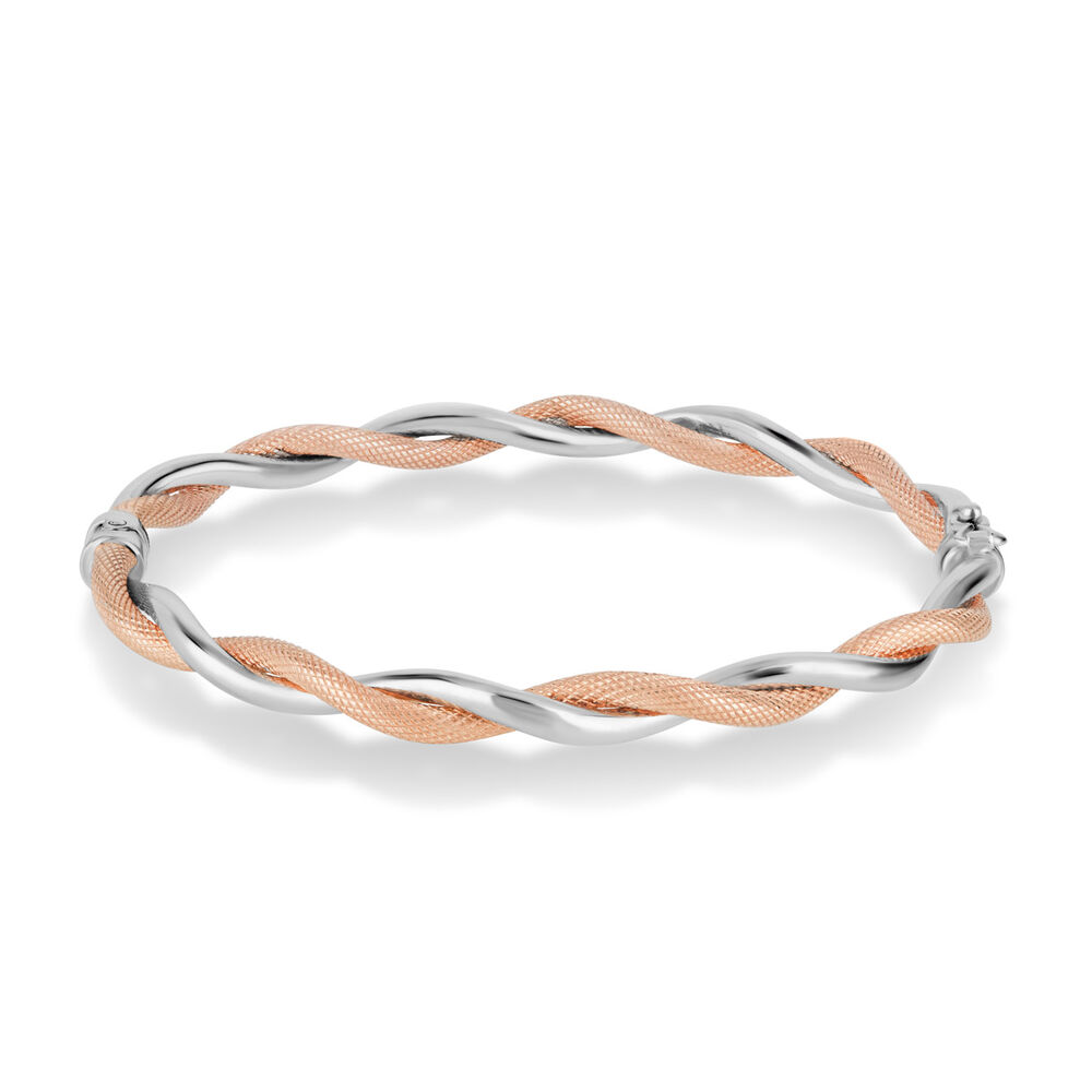 9ct White & Rose Gold Twist Texture Bangle