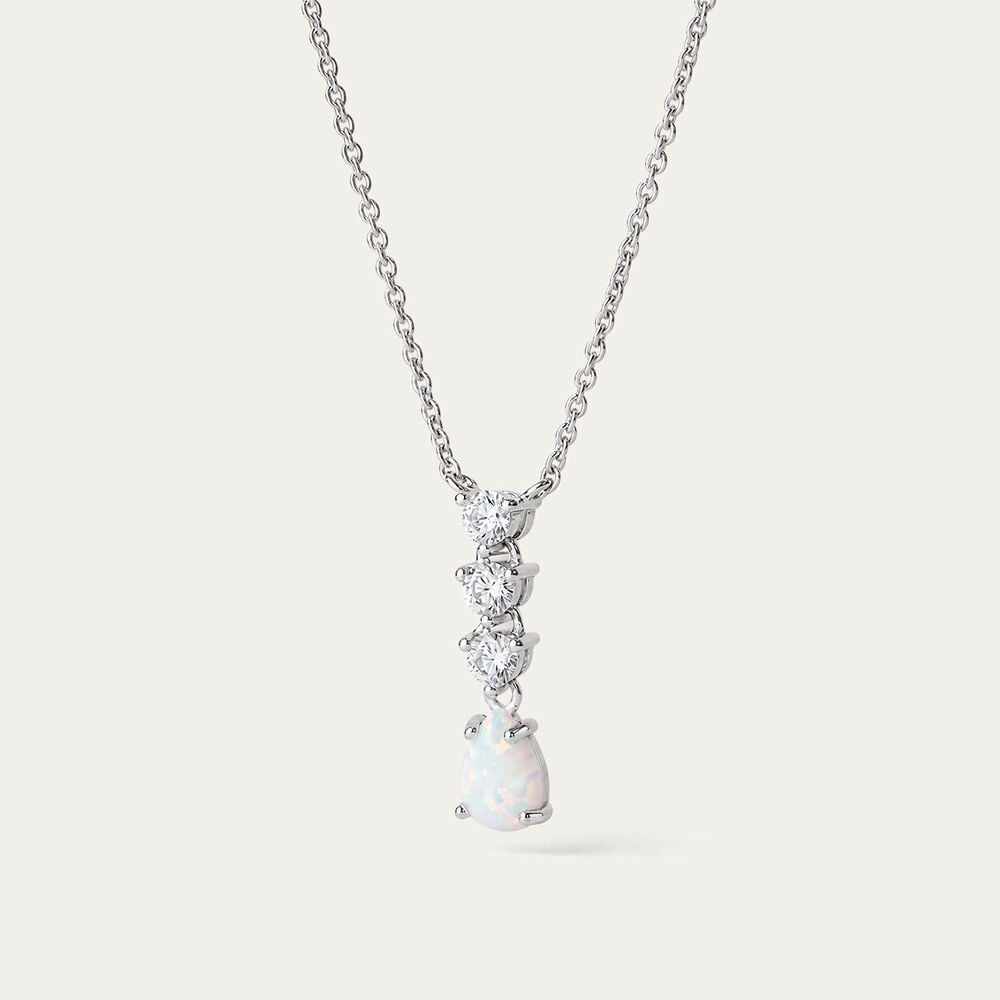 Sterling Silver Pear Opal 3 Cubic Zirconia Top Necklet
