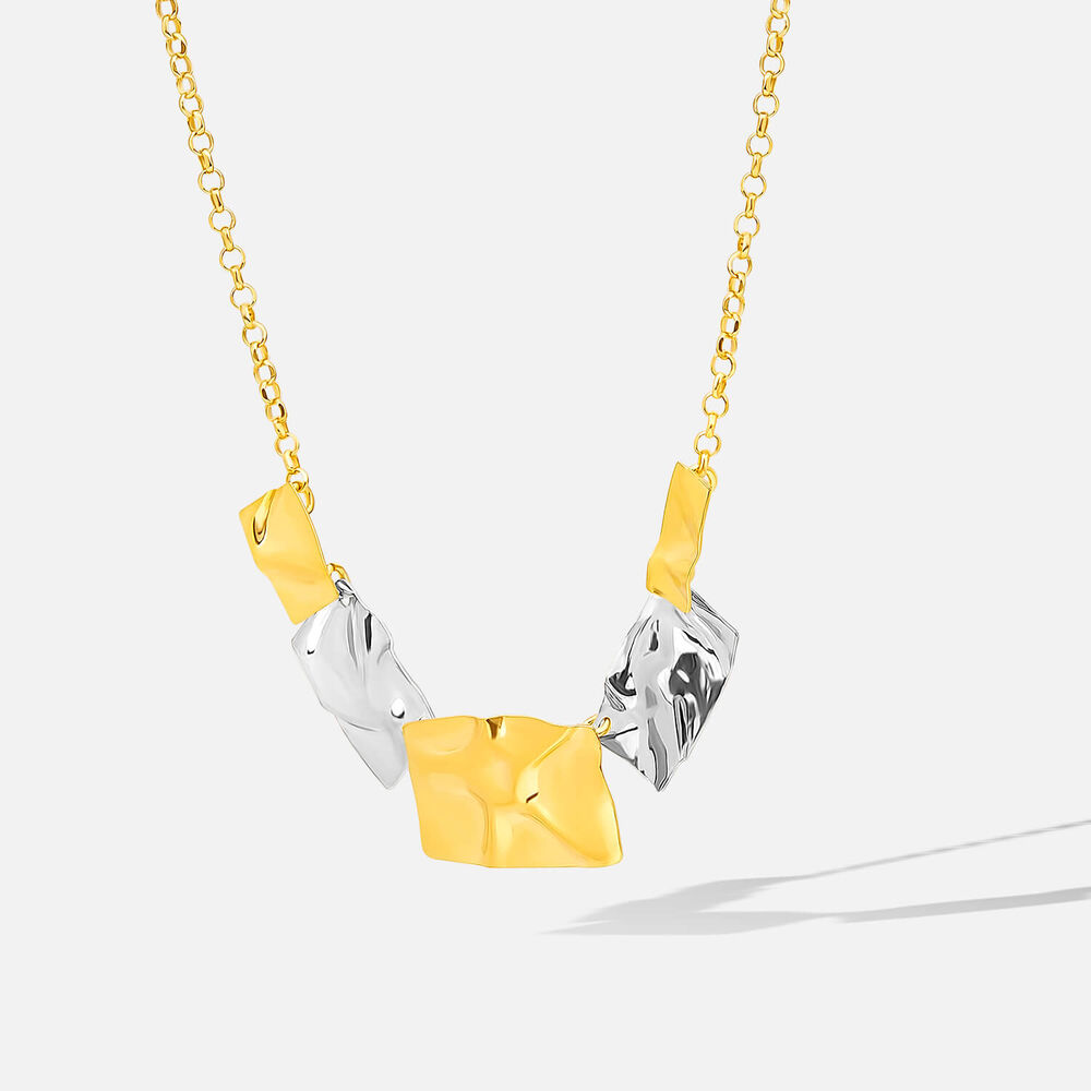 Yellow Gold Plated Sterling Silver Two Tone 5 Square Necklet