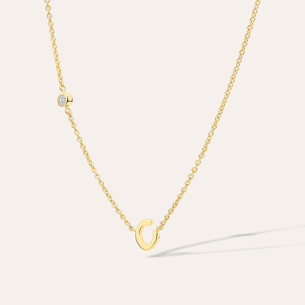 Yellow Gold Plated Vermeil Sterling Silver 0.06ct Lab Grown Diamond Initial C Necklet