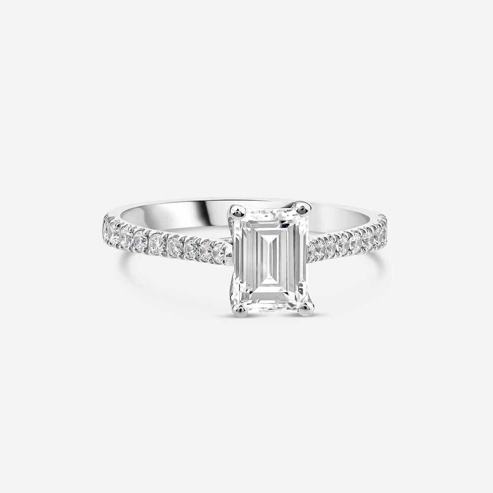 Born Platinum 1.20ct Lab Grown Emerald Cut & Diamond Sides Ring image number 2