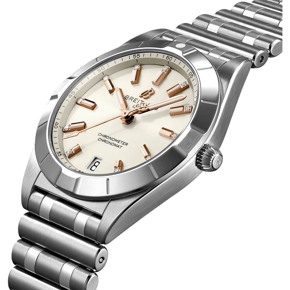 Breitling Chronomat 32mm White Diamond Rose Gold Steel Case Watch