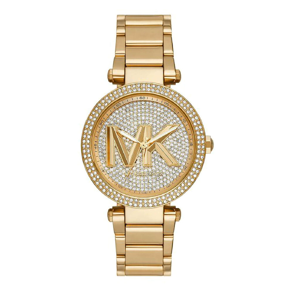 Michael Kors Parker 39mm Cubic Zirconia MK Logo Bracelet Watch