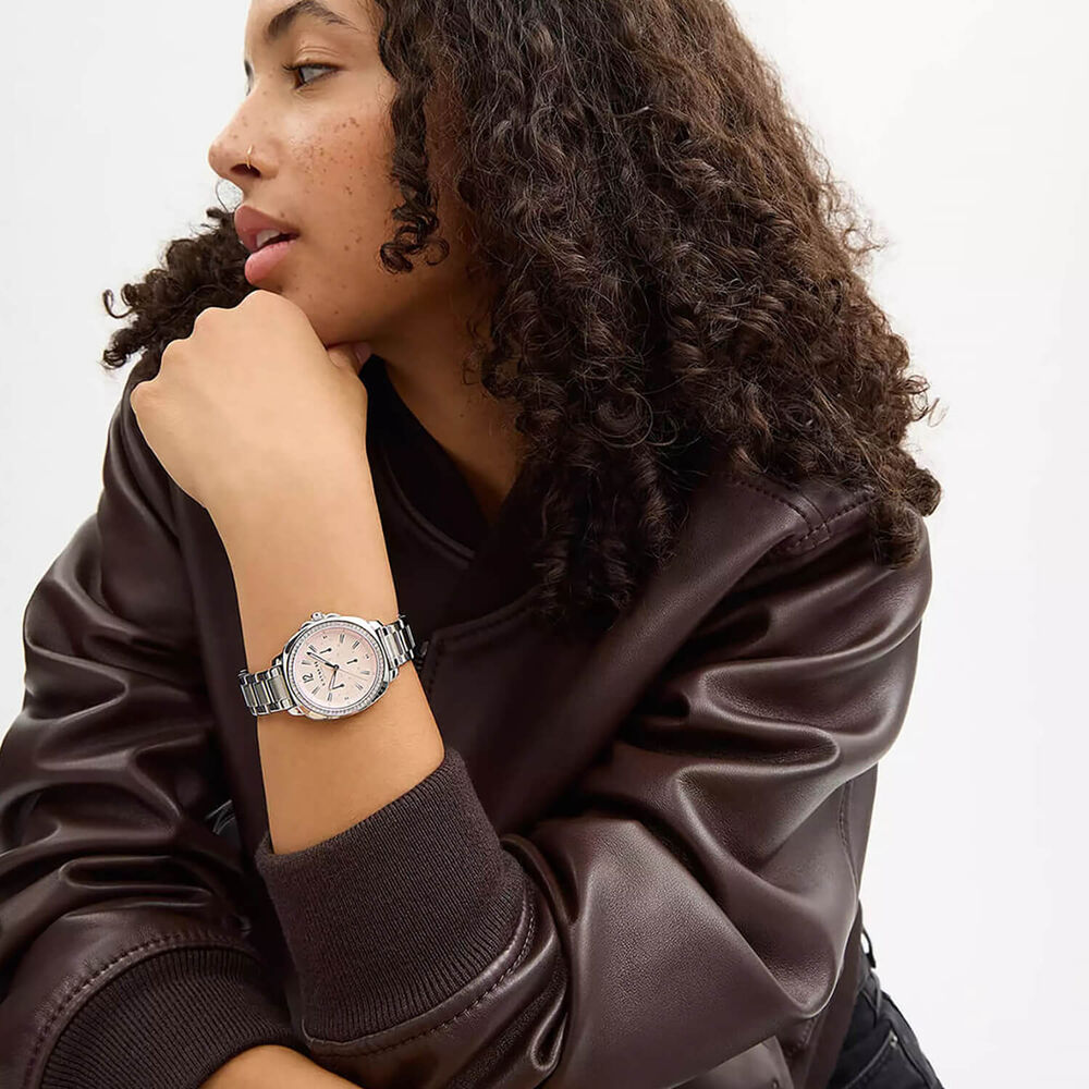 Coach Kitt 34mm Pink Dial Crystal Bezel Stainless Steel Bracelet Watch