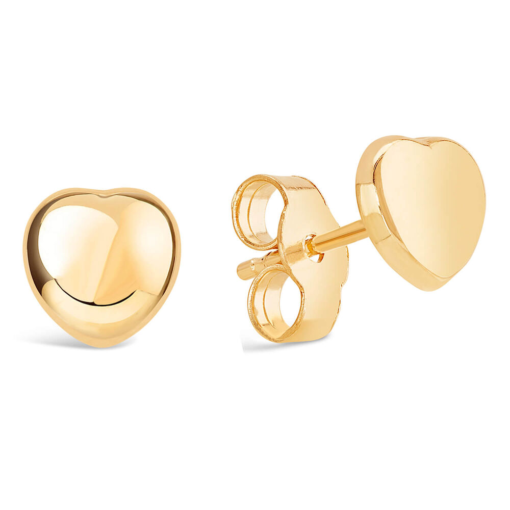 9ct Yellow Gold Heart Stud Earrings image number 1