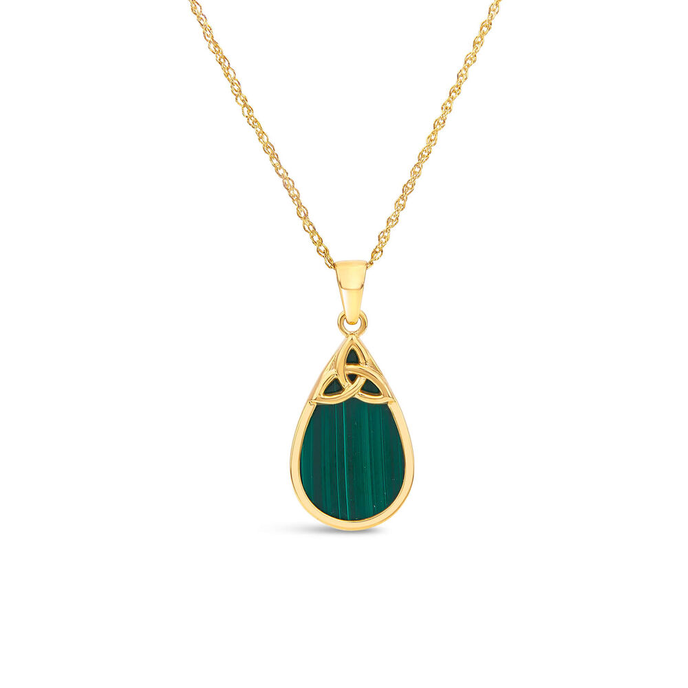 9ct Yellow Gold Malachite Pear Trinity Knot Pendant