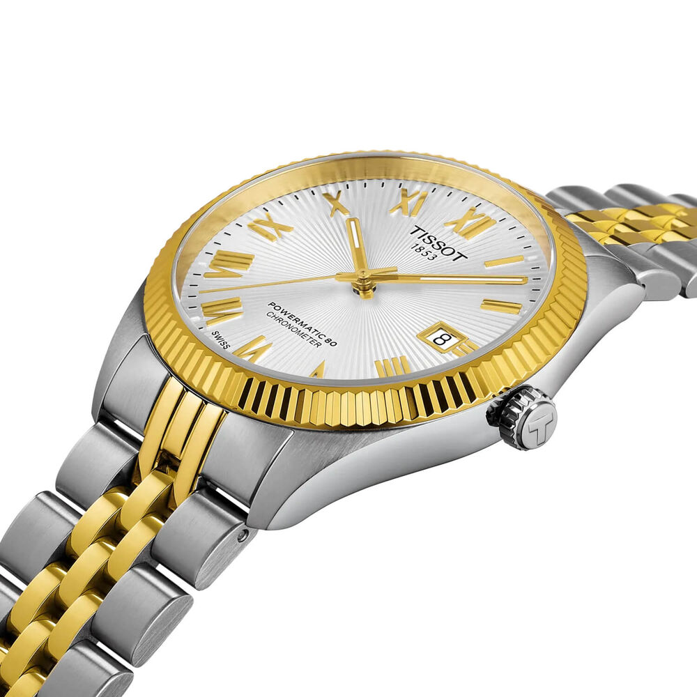 Tissot Ballade Powermatic 48 COSC 30mm Silver Dial Yellow Gold PVD Steel Bracelet Watch image number 1