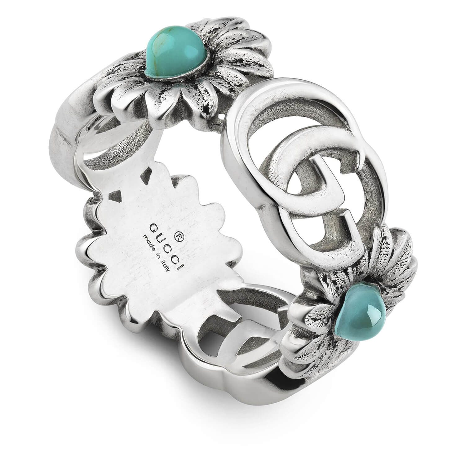 Gucci GG Marmont Silver Blue Topaz Resing Ring UK Size Q