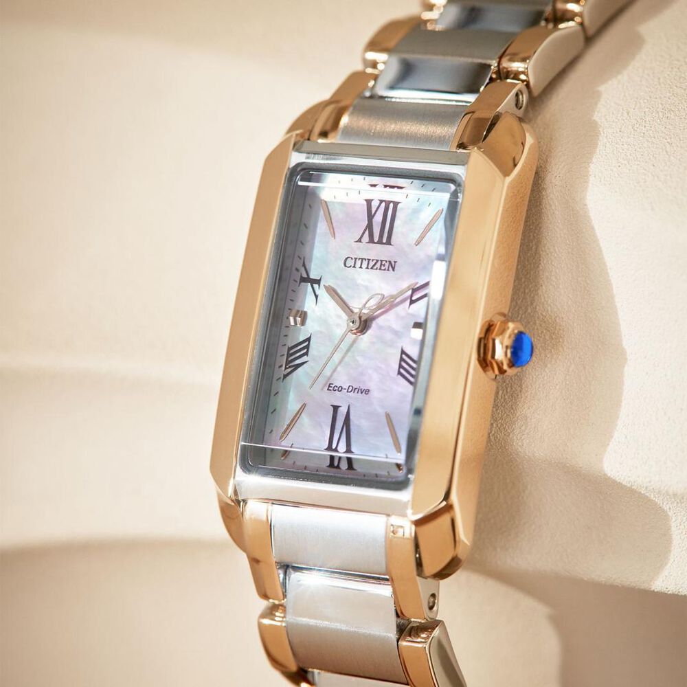 Citizen Eco-Drive L Bianca 32x19mm Mother of Pearl Dial Two Tone Steel Bracelet Watch image number 5