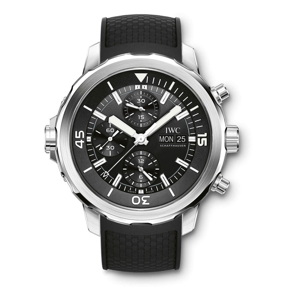 IWC Schaffhausen Aquatimer Chronograph Black Dial Strap Watch