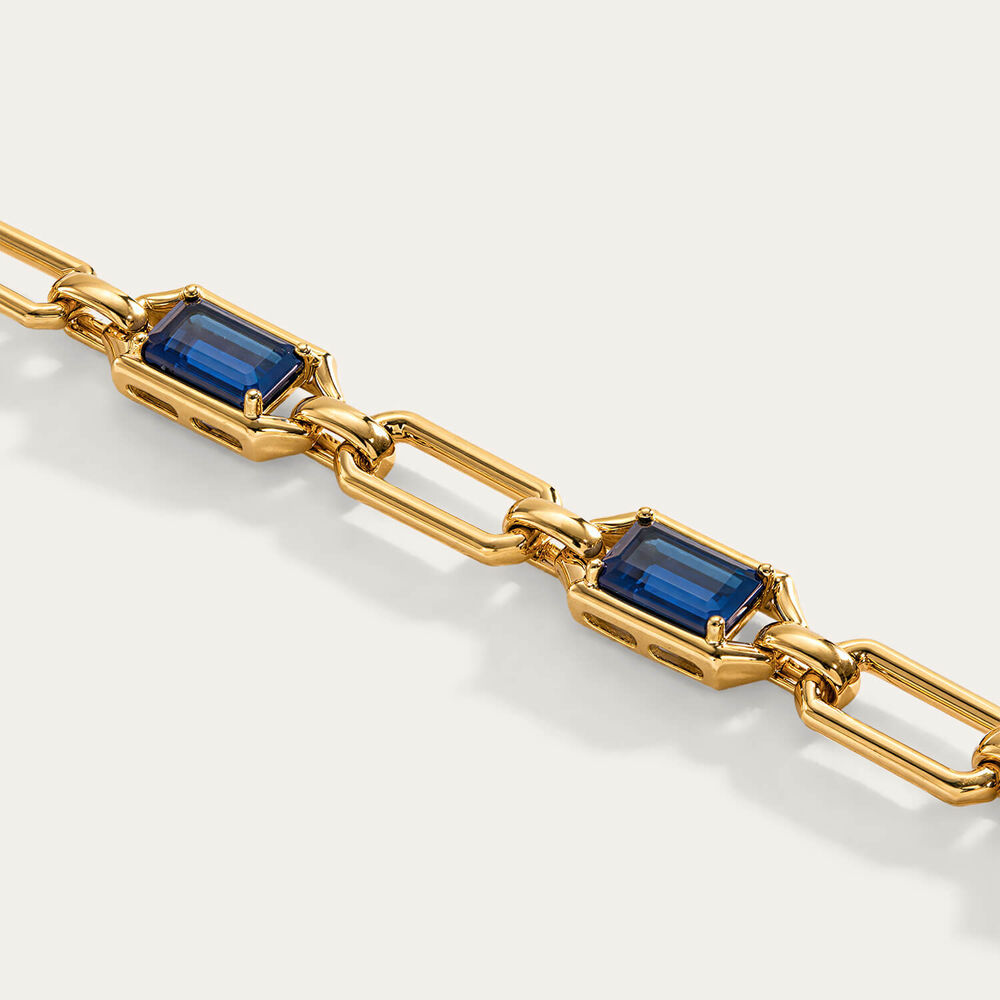 Sterling Silver Yellow Gold Plated Vermeil Rectangular Sapphire Link Bracelet