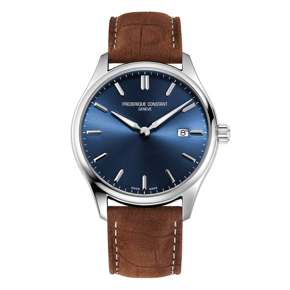 Frederique Constant Gentlemen Classic 40mm Quartz Blue Dial Brown Leather Strap Watch image number 0