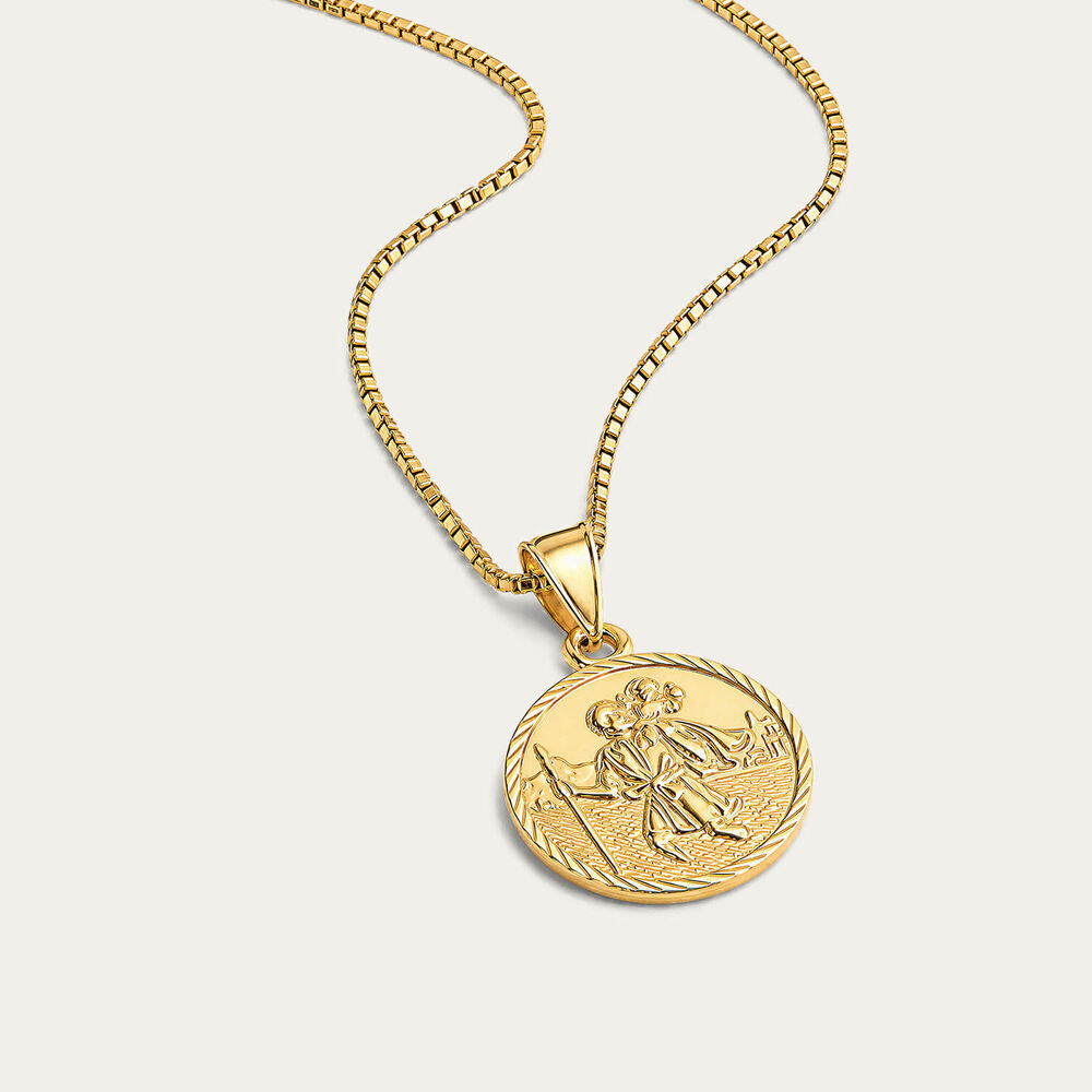 Yellow Gold Plated Sterling Silver St Christopher Medal Pendant (Chain Included)