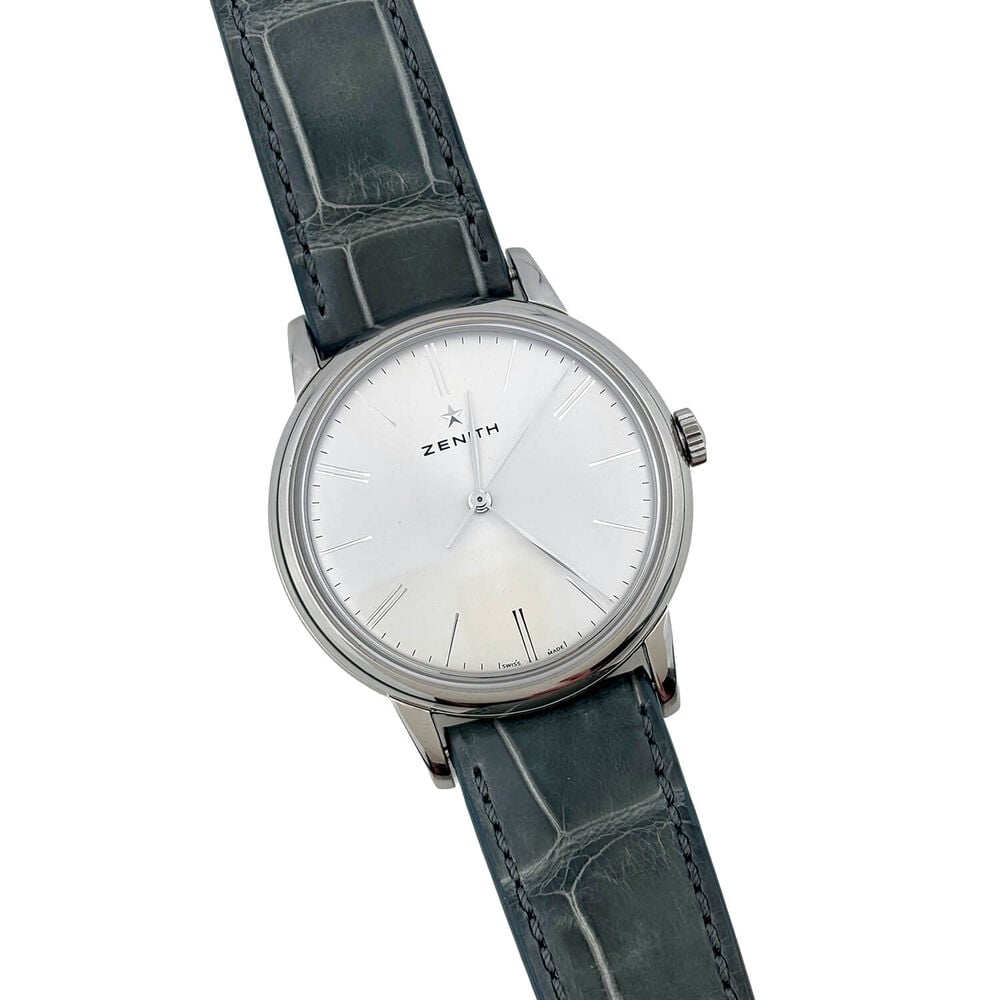 Pre-Owned Zenith Elite Classic 39mm Silver Dial Grey Leather Strap Watch