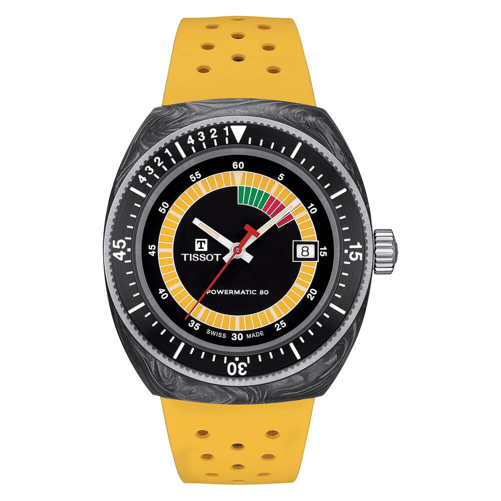 Tissot Sideral S Powermatic 80 41mm Yellow Detail Carbon Case Yellow Rubber Strap Watch image number 0