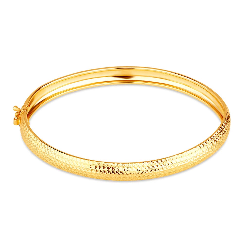 9ct Yellow Gold Diamond Cut Textured Cuff Bangle