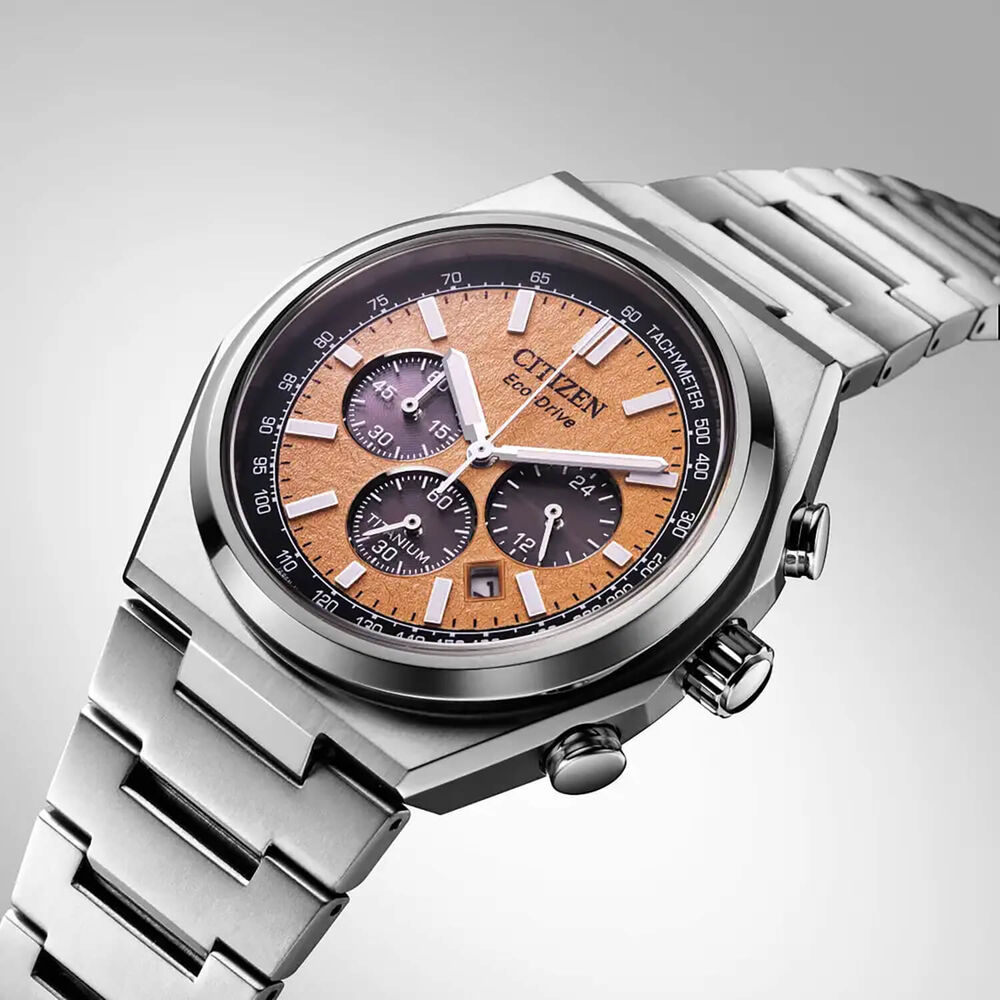 Citizen Zenshin Chrono Super Titanium™ 42mm Salmon Dial Bracelet Watch
