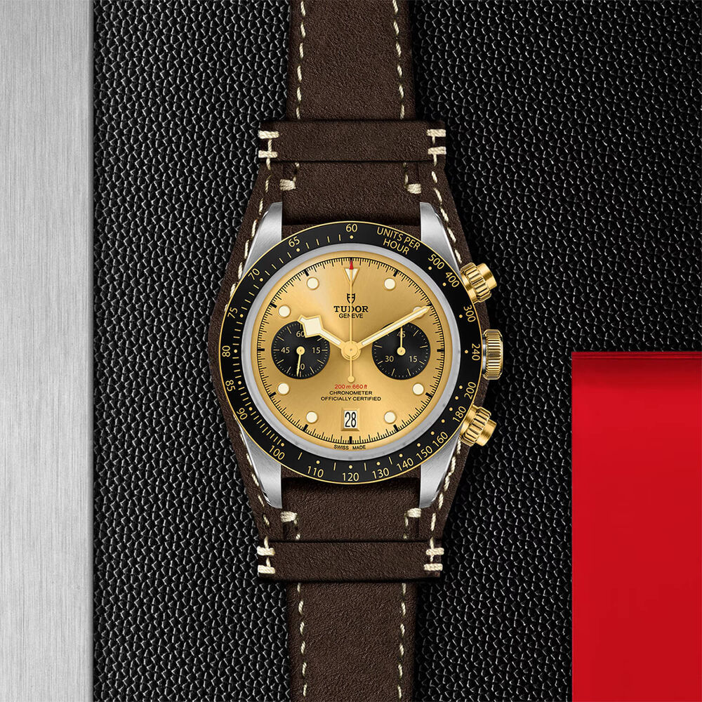 TUDOR Black Bay Chrono S&G 41mm Champagne Dial Brown Leather Strap Watch image number 3