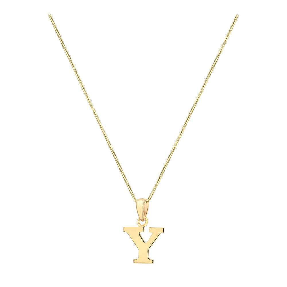 9ct Yellow Gold Plain Initial Y Pendant (Special Order) (Chain Included) image number 1