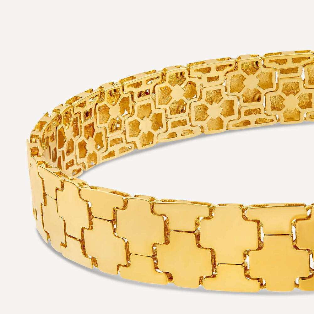 9ct Yellow Gold Shiny Wide Jigsaw Bracelet