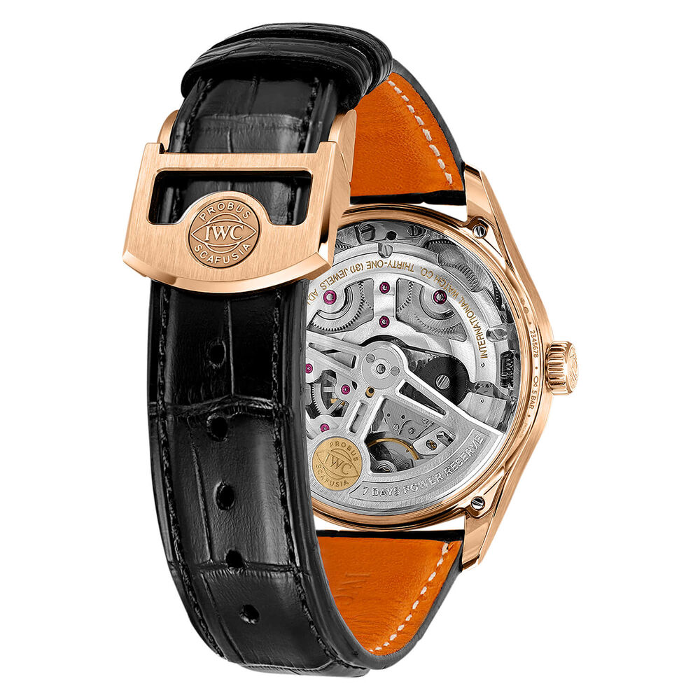 IWC Schaffhausen Portugieser Automatic 42 Obsidian Dial 18ct 5N Gold Case Leather Watch image number 3