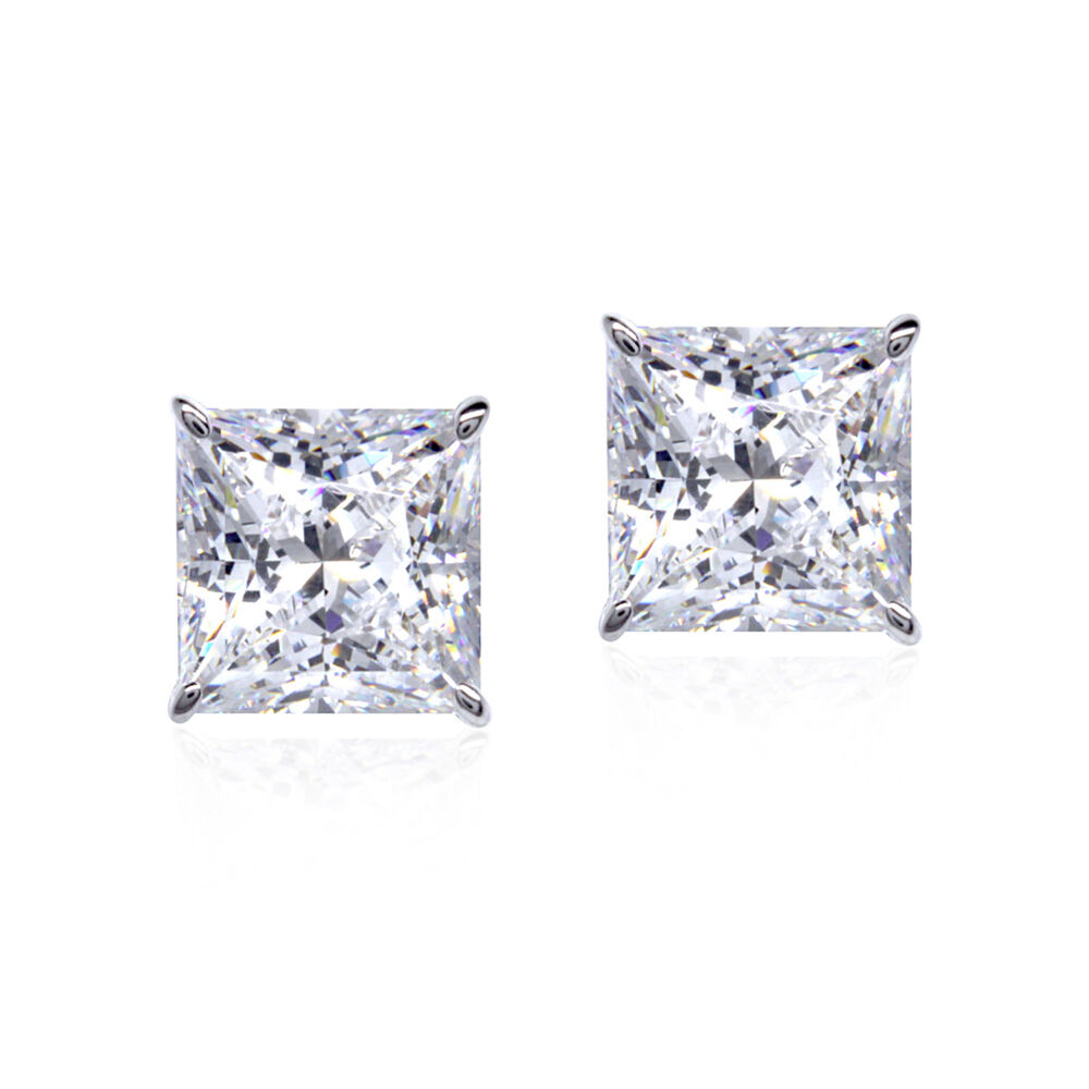 CARAT* London 9ct White Gold Princess Cut Stud Earrings
