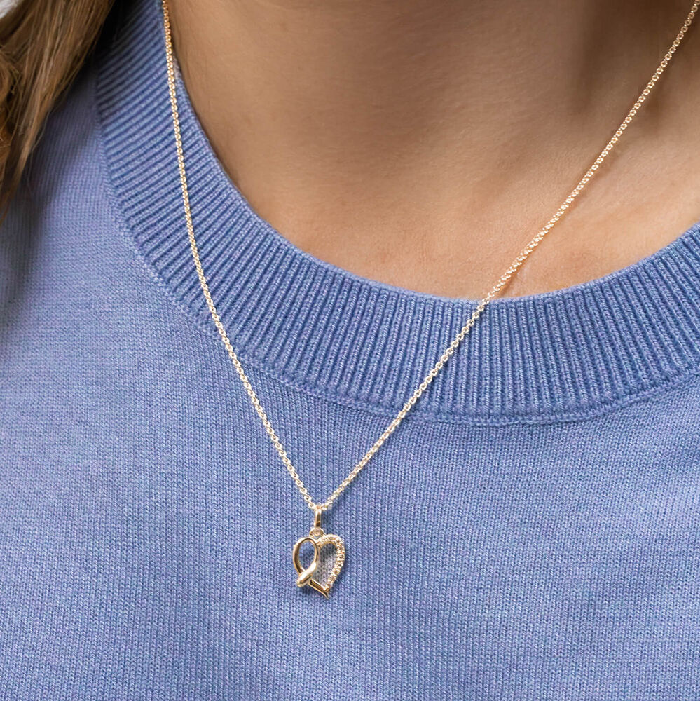 Sterling Silver Cubic Zirconia Heart Polished Centre Tail Pendant image number 3