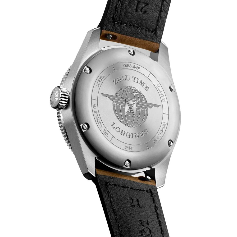 Longines Spirit 39mm Black Dial Stainless Steel & Ceramic Case Leather Strap Watch image number 3