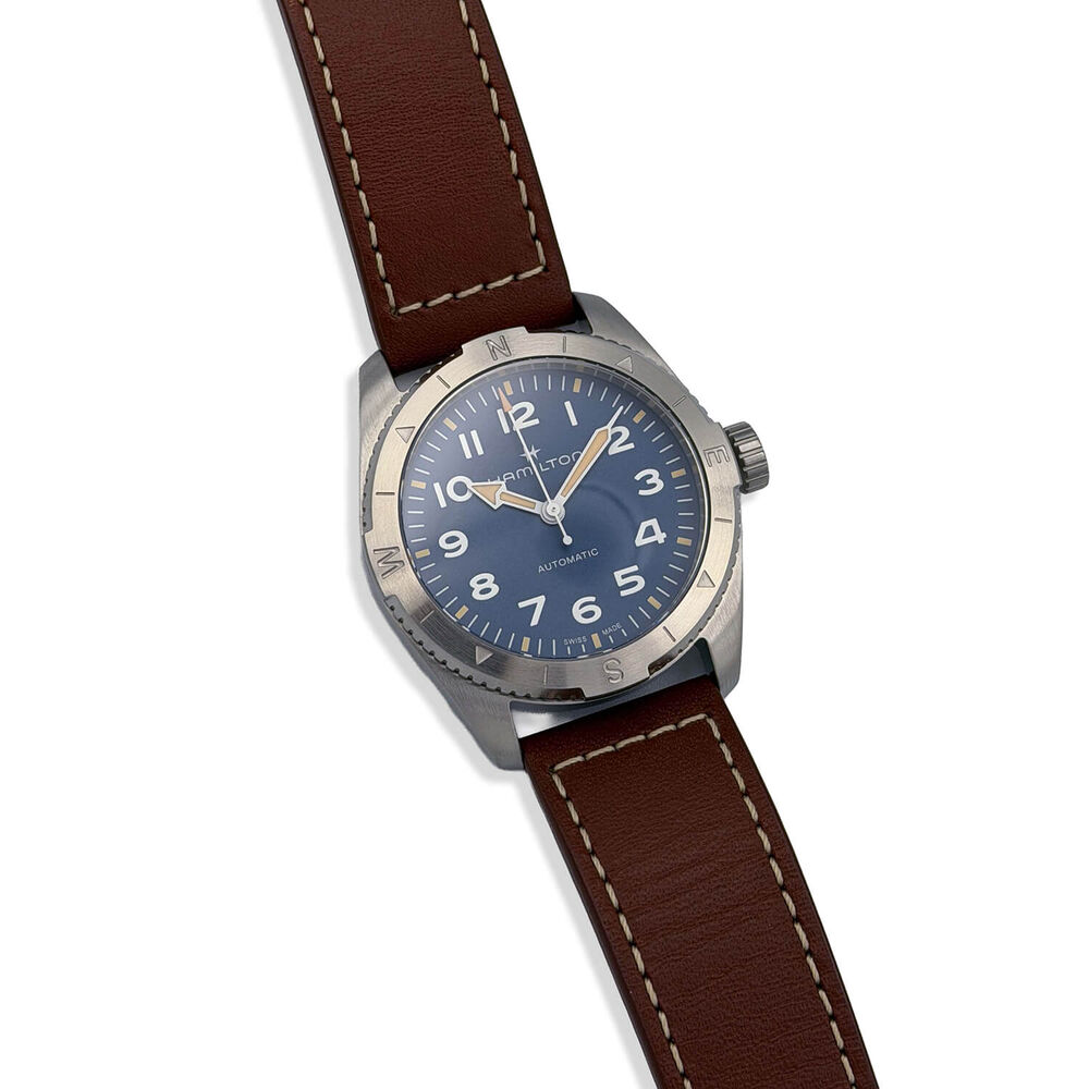Pre-Owned Hamilton Khaki Field Expedition Auto 37mm Blue Dial Brown Strap Watch