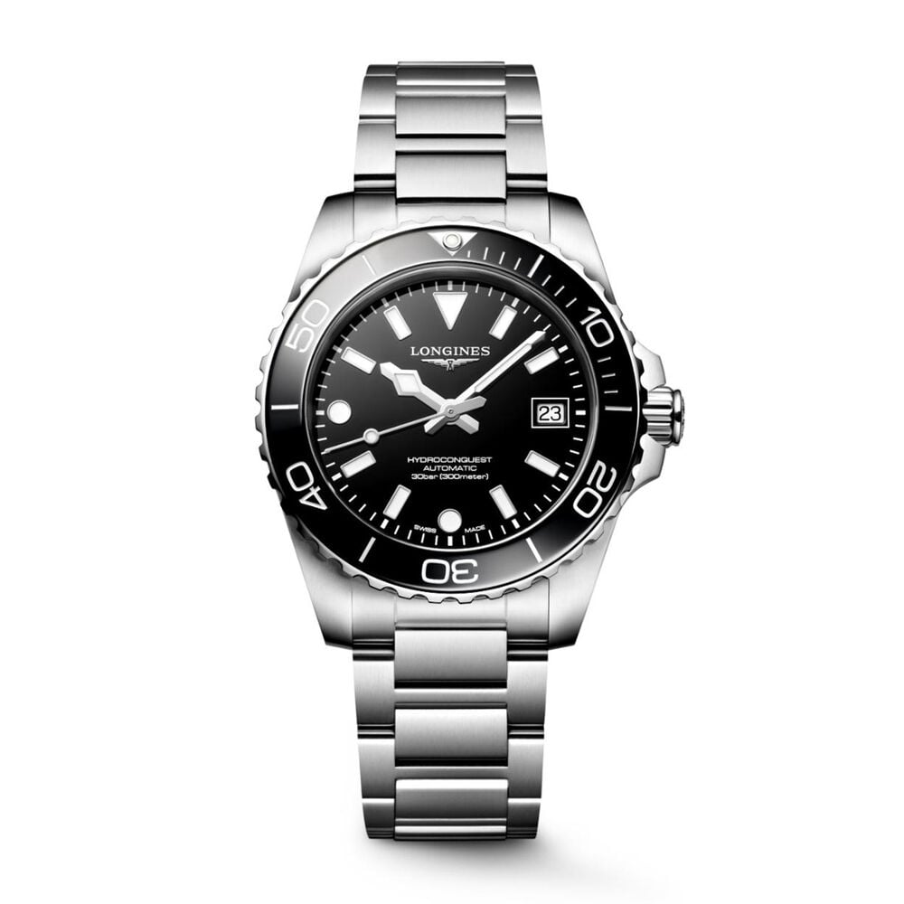 Longines HydroConquest 39mm Black Dial & Bezel Steel Bracelet Watch