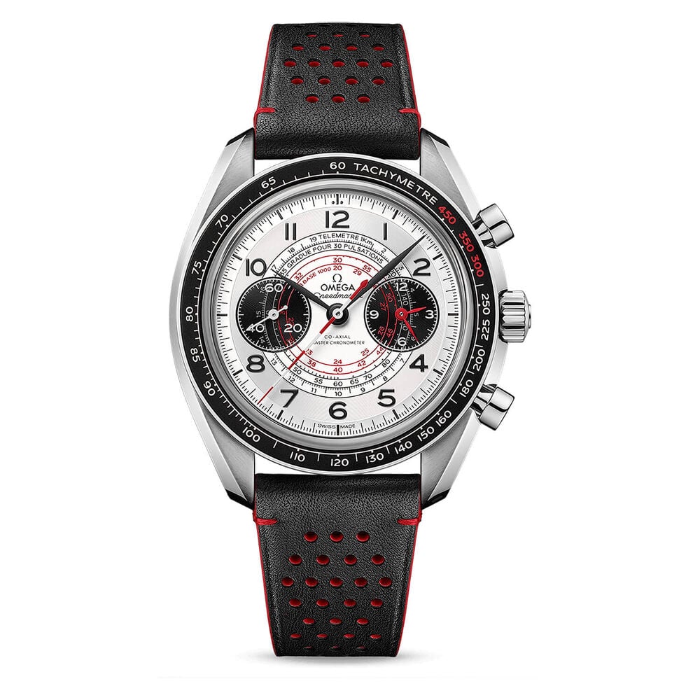 OMEGA Speedmaster Chronoscope 43mm Silver Dial Black & Red Strap Watch