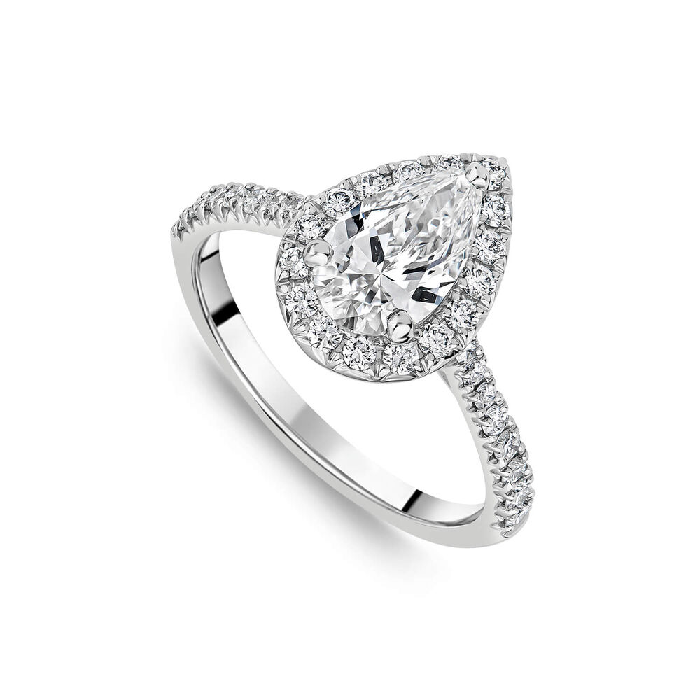 Born Platinum 1.40ct Lab Grown Pear Halo & Diamond Sides Ring image number 0