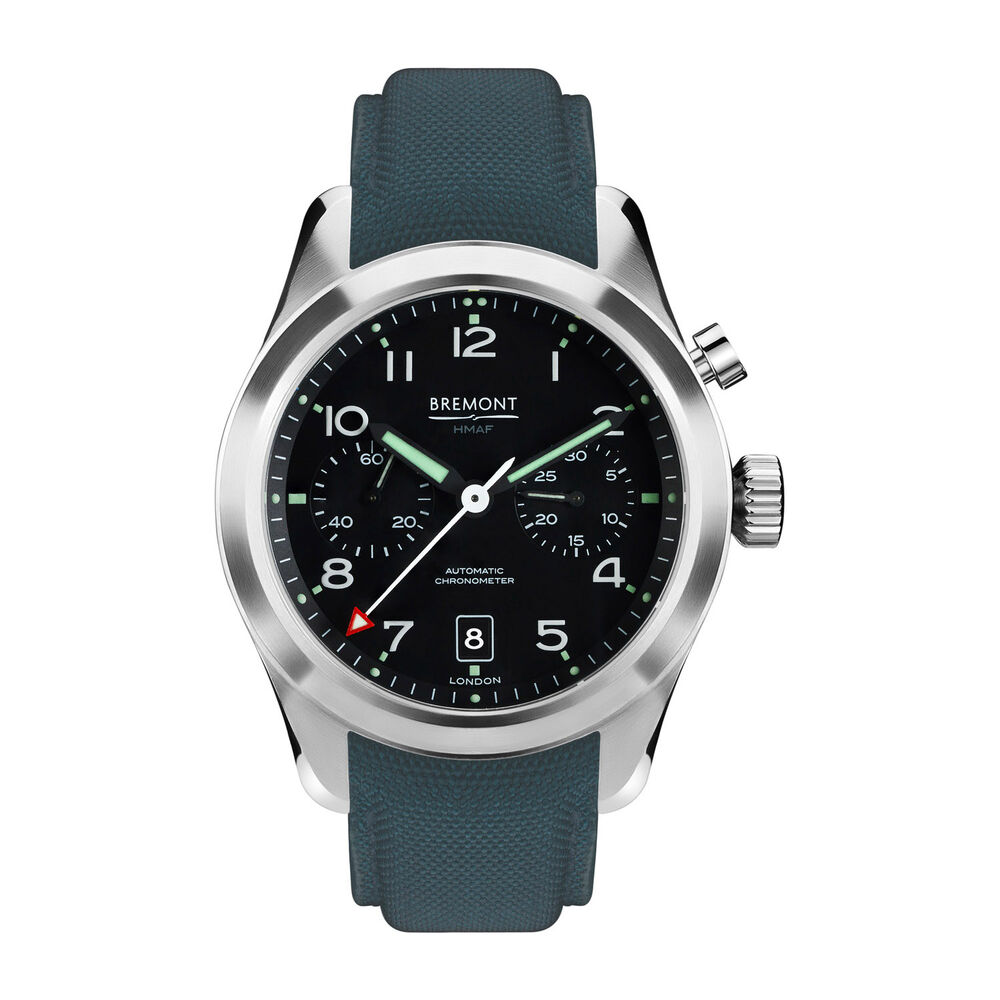 Bremont HMAF Arrow 42Mm Black Dial Steel Case Blue Strap Mens Watch