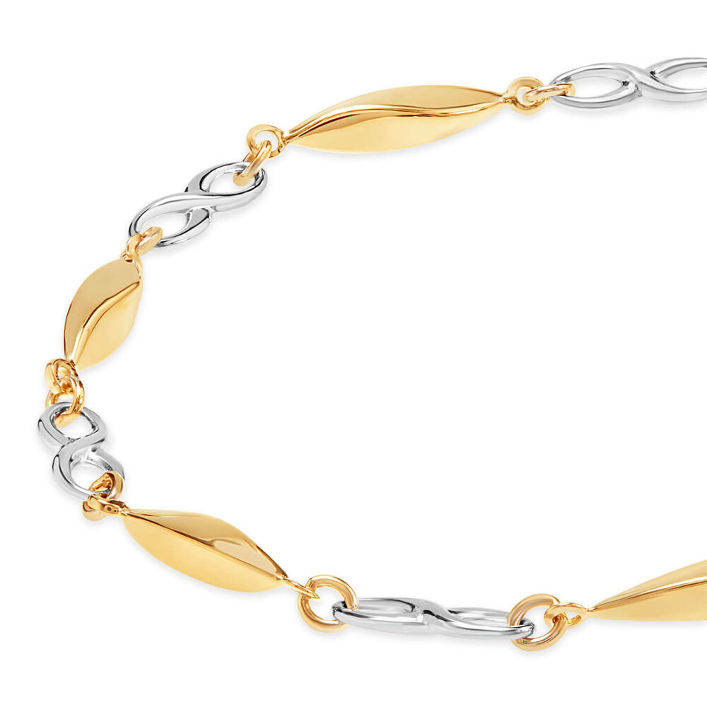 9ct Yellow & White Gold Infinity and Polished Link Bracelet image number 1