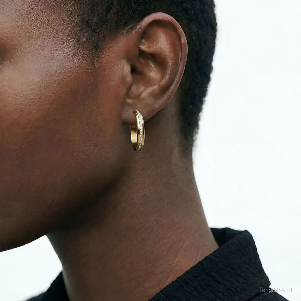 9ct Yellow Gold Medium 20mm Glitter Hoop Earrings