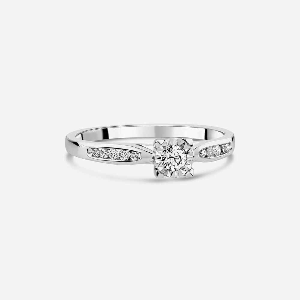 9ct White Gold Illusion Solitaire & Channel Set Shoulders 0.20ct Diamond Ring image number 2
