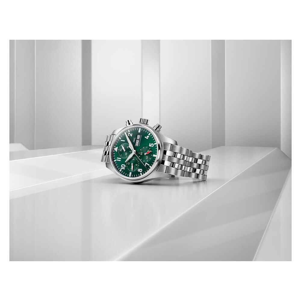 IWC Schaffhausen Pilot's Chronograph 41 Green Dial Steel Case Bracelet Watch image number 2
