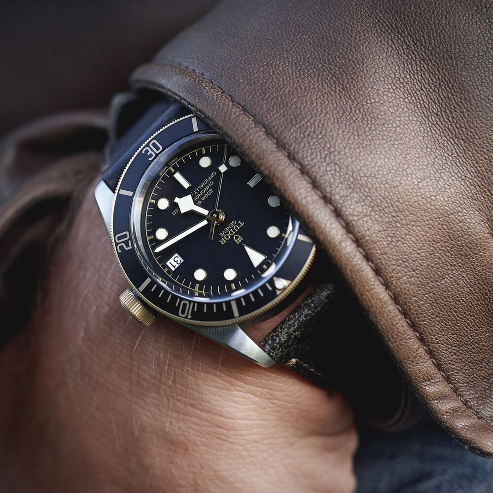 TUDOR Black Bay S&G Steel and Gold Black Leather Men's Watch image number 5