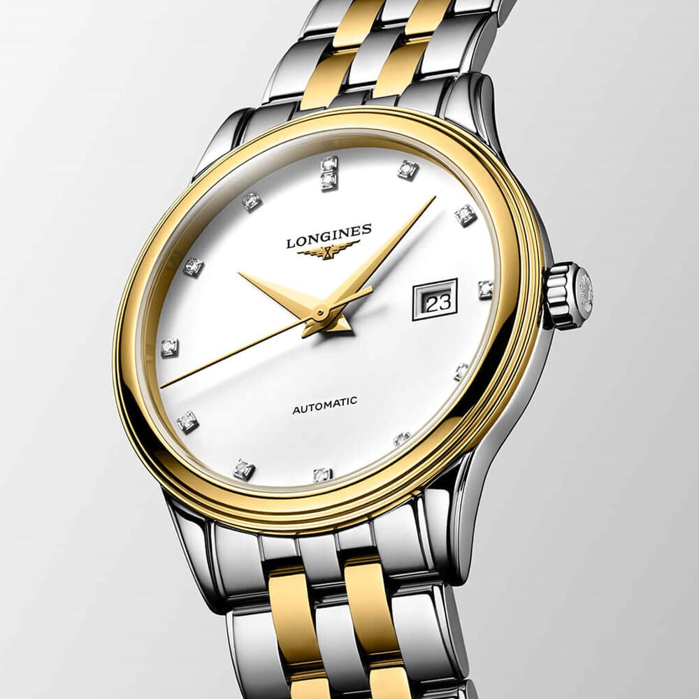 Longines Elegance Flagship Classic 30mm White Dial Diamond Dots Gold PVD Steel Bracelet Watch image number 2
