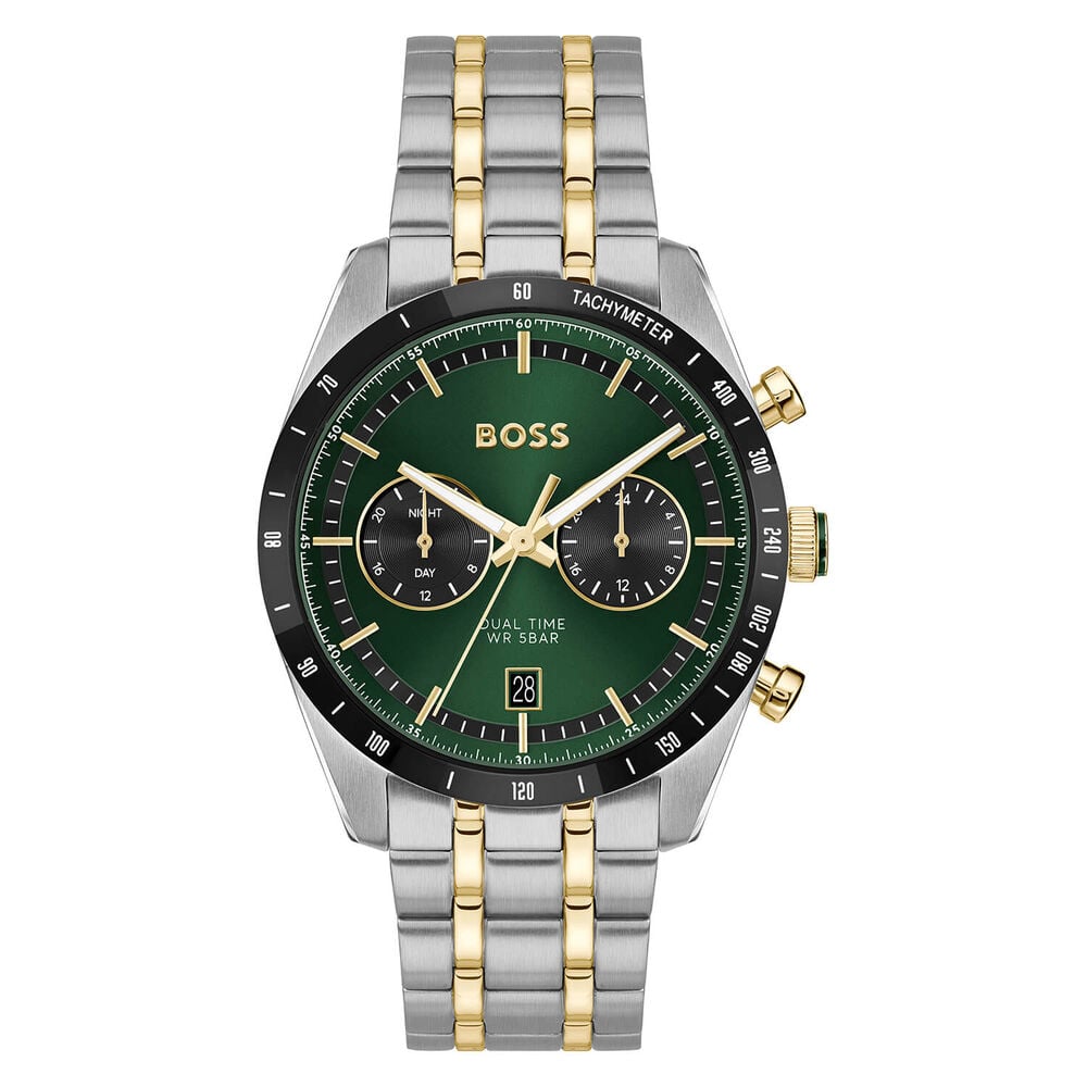 BOSS Tourmaster 41mm Green Dial Two Tone Steel Bracelet Watch image number 0