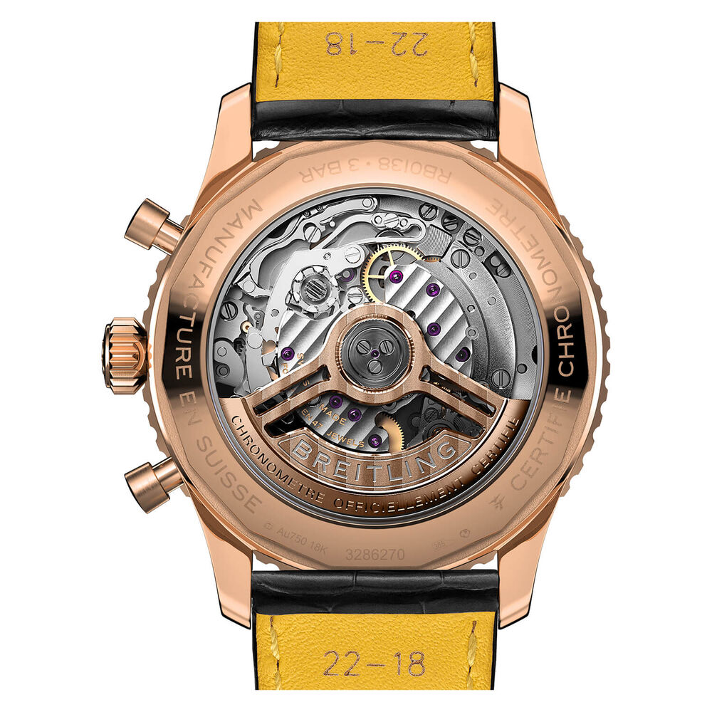 Breitling 18ct Navitimer B01 Chronograph 43 Black Dial Silver Details Black Strap Watch image number 3