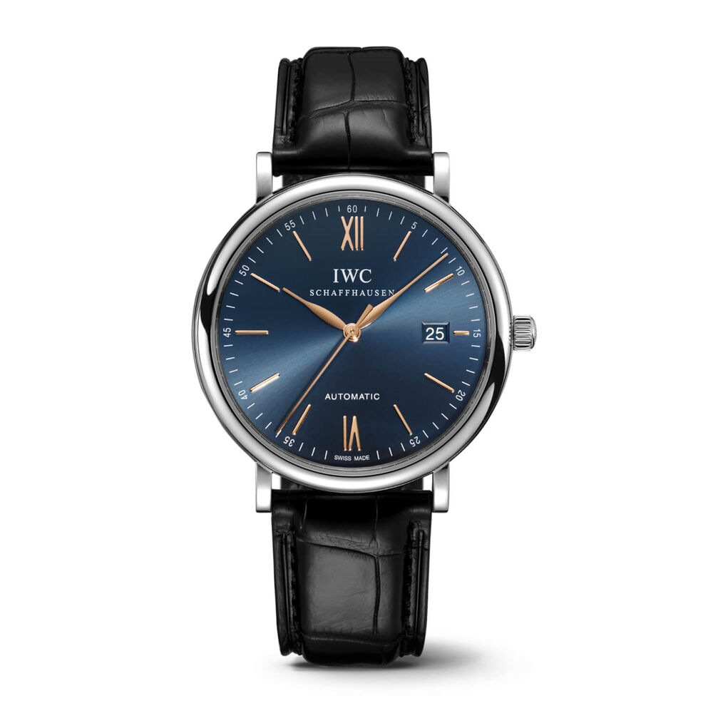 IWC Schaffhausen Portofino Automatic Blue Dial Black Strap Watch image number 0