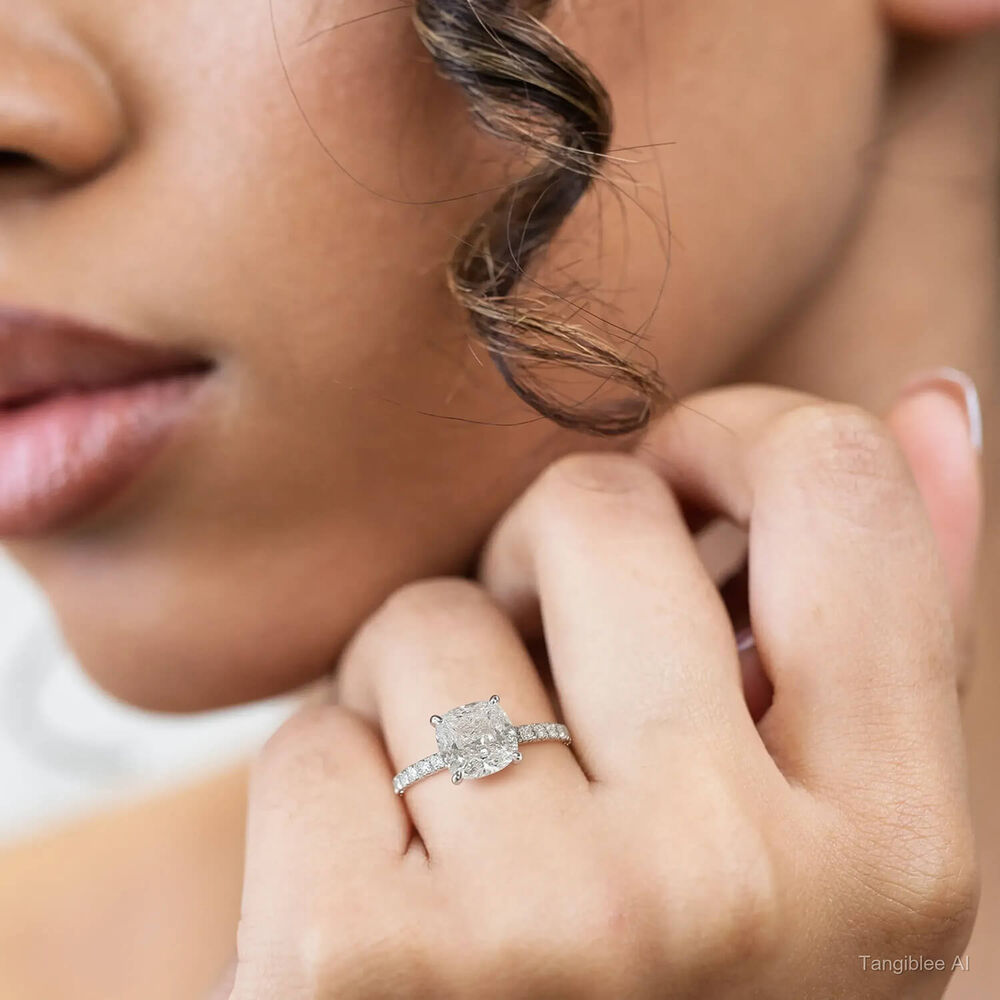 9ct White Gold Cubic Zirconia Cushion Centre & Shoulders Set Ring