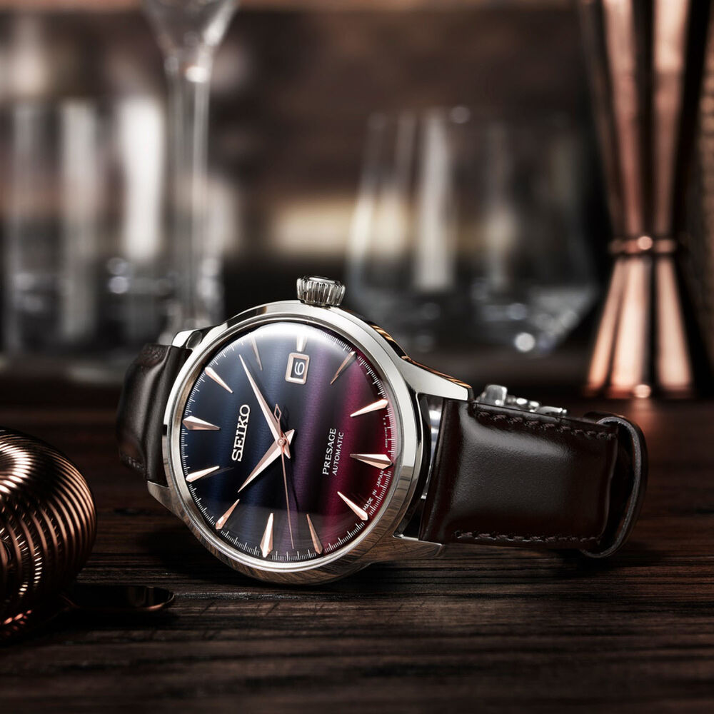 Presage 'Purple Sunset' Cocktail Time Limited Edition 40.5mm Black Dial Leather Strap Watch image number 2