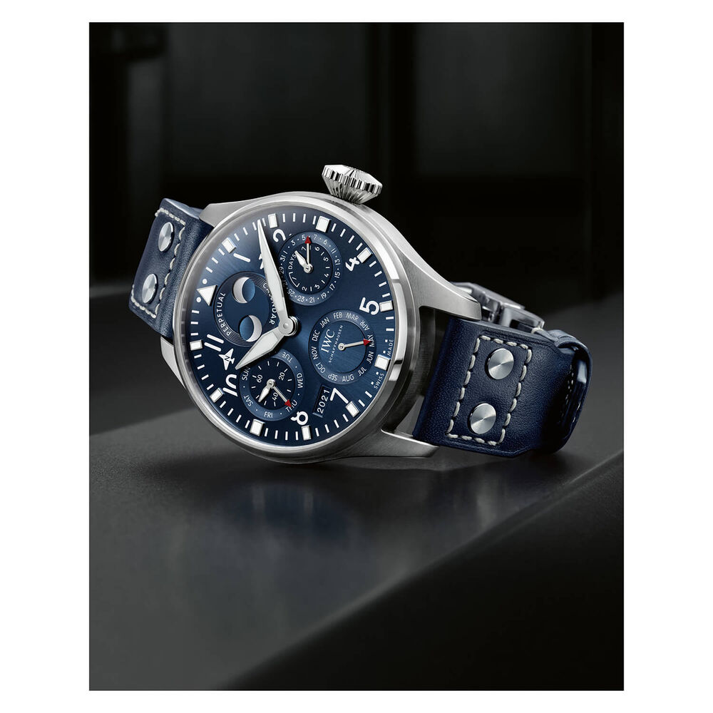 IWC Schaffhausen Big Pilot's Perpetual Calendar Blue Dial Blue Strap Watch image number 6