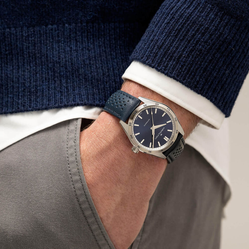 Hamilton Jazzmaster Performer Auto 38mm Blue Dial & Strap Watch image number 4